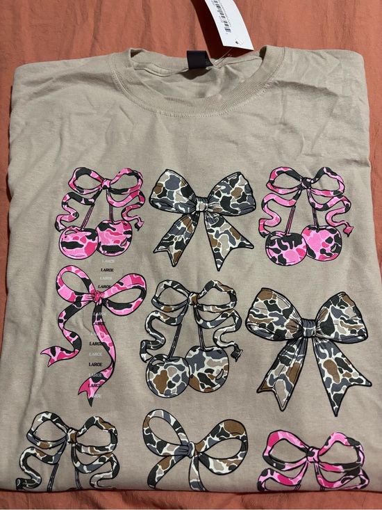 Simply Southern Tops - Simply Southern Tan Tee with Pink and Brown Camo Bows
